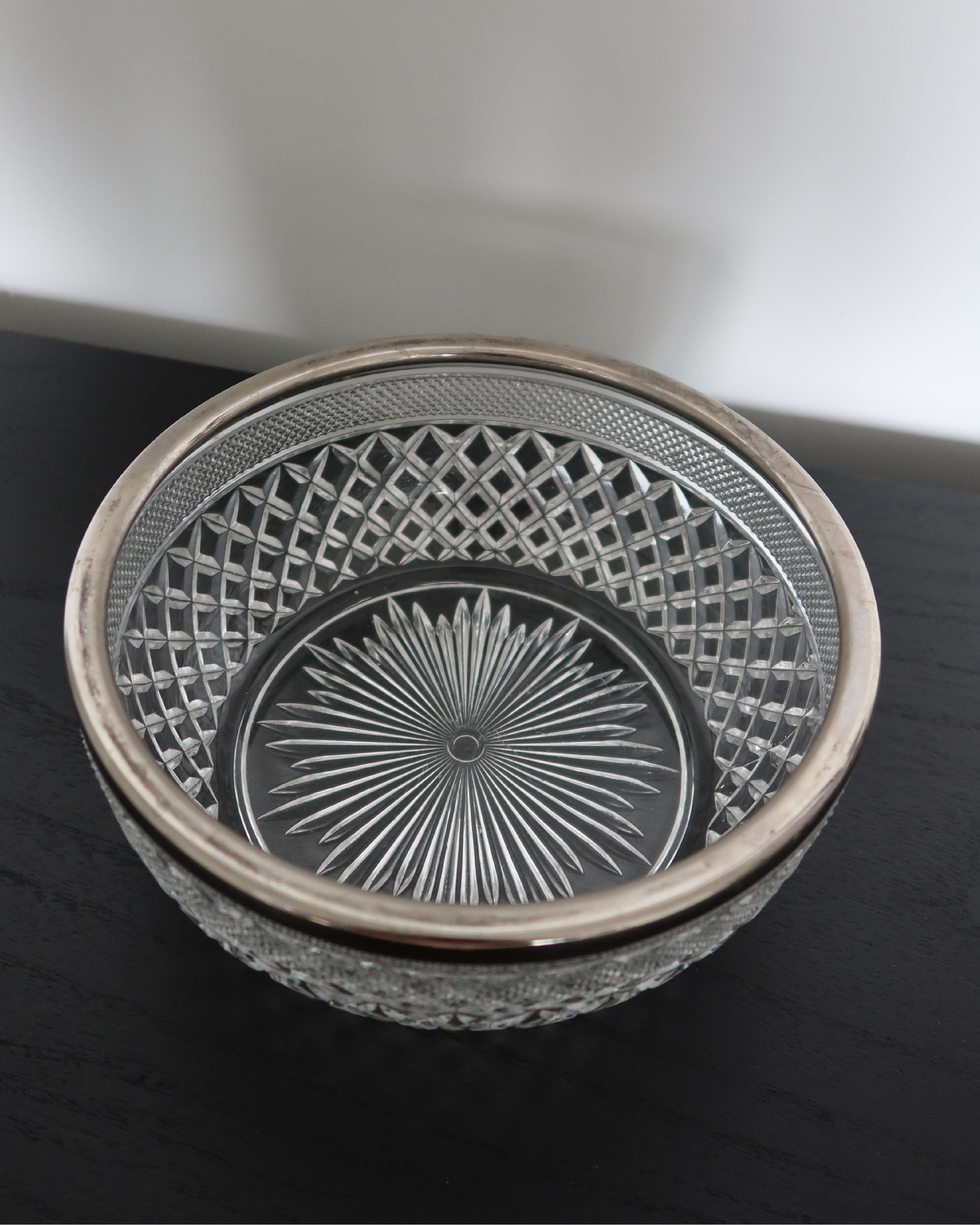 Pippa Pressed Glass Bowl w/ Silver Rim