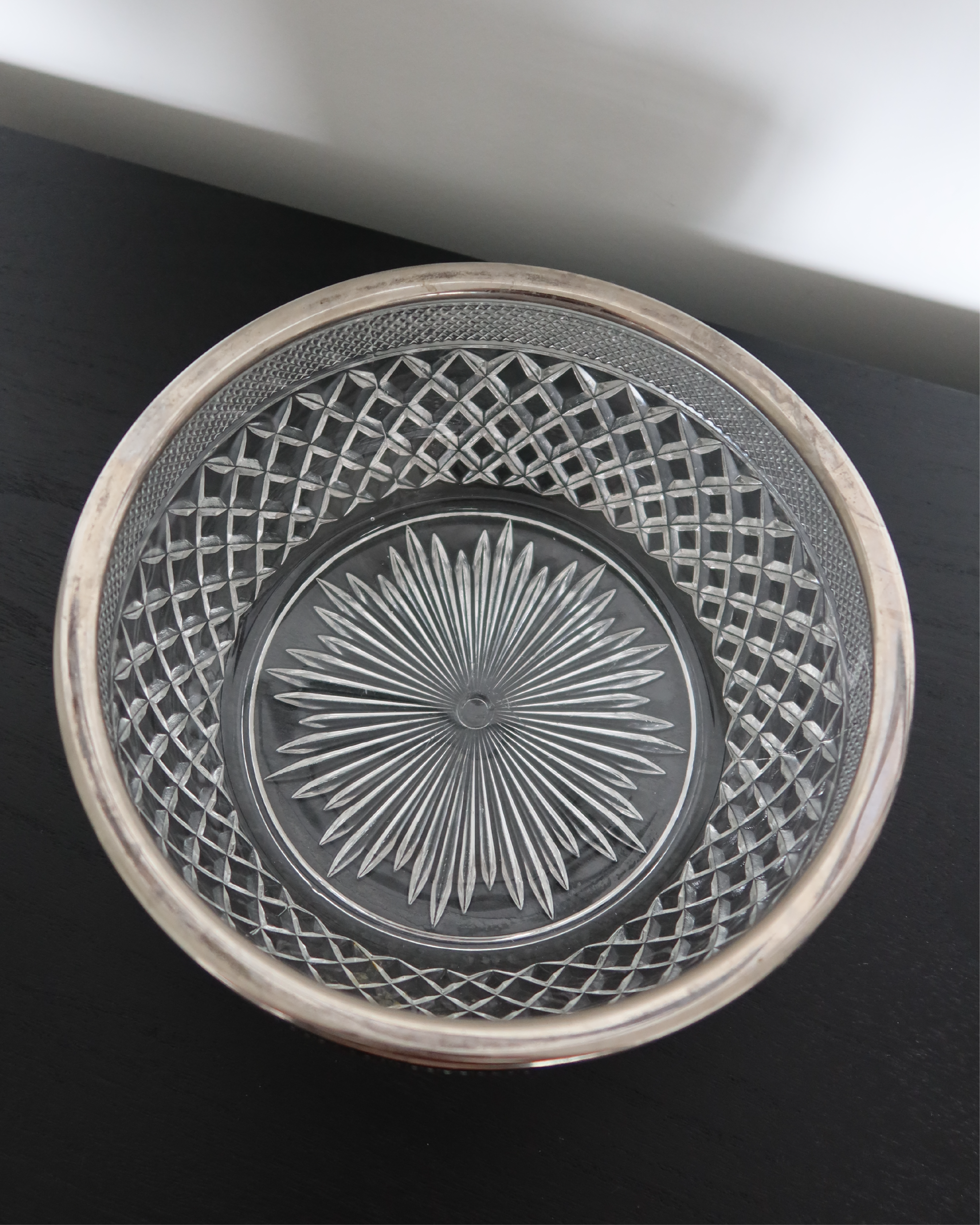 Pippa Pressed Glass Bowl w/ Silver Rim