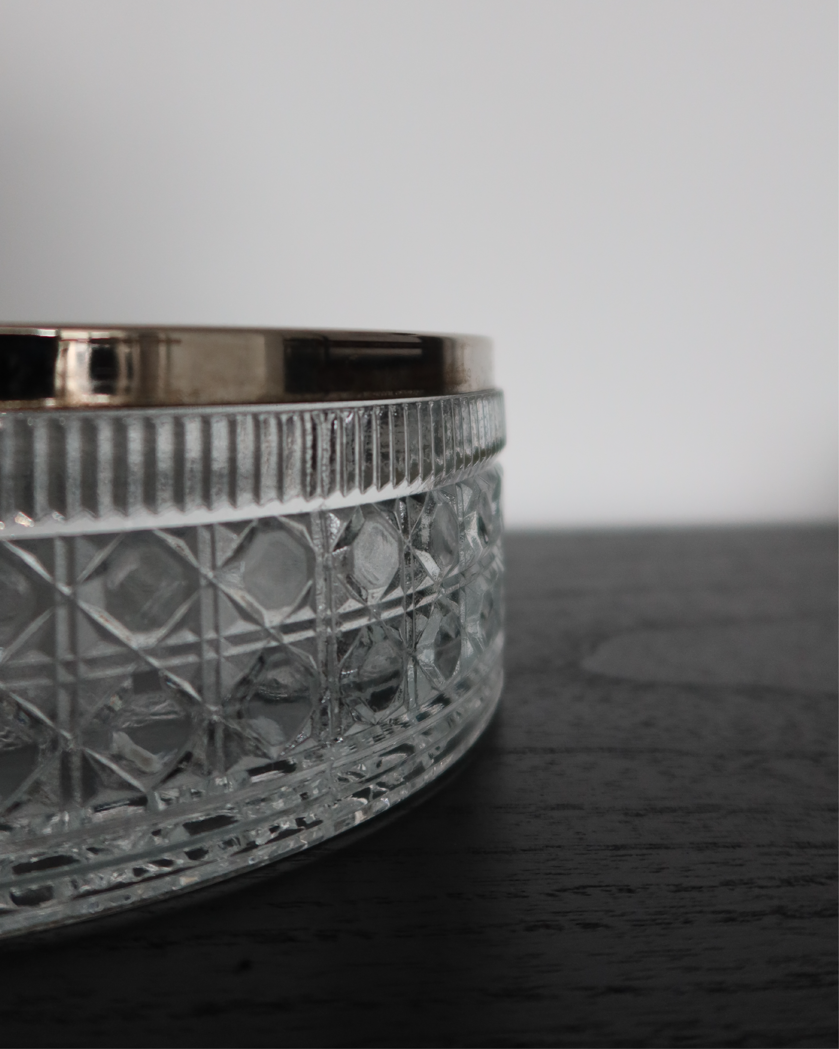 Della Cut Glass Bowl w/ Silver Rim