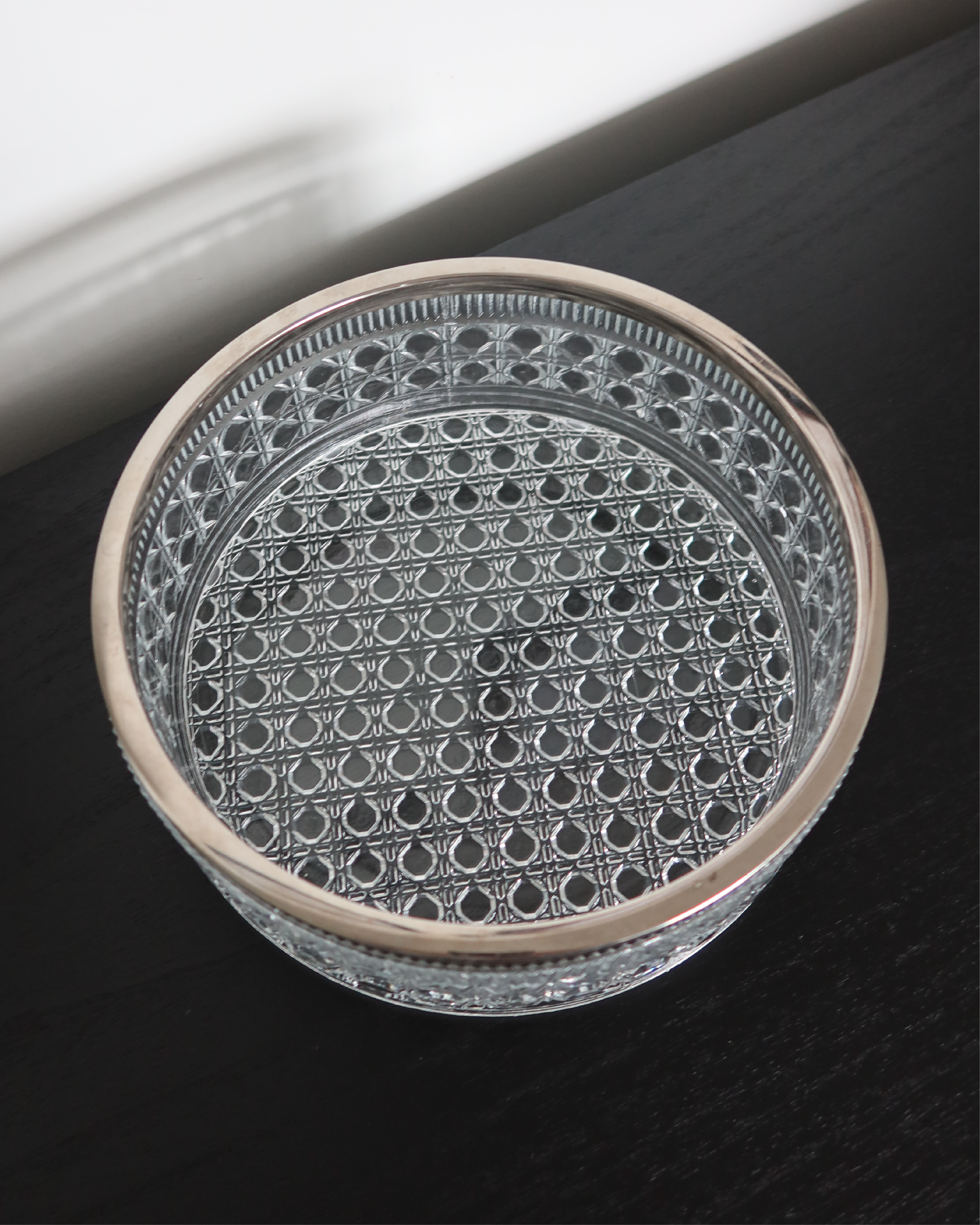 Della Cut Glass Bowl w/ Silver Rim