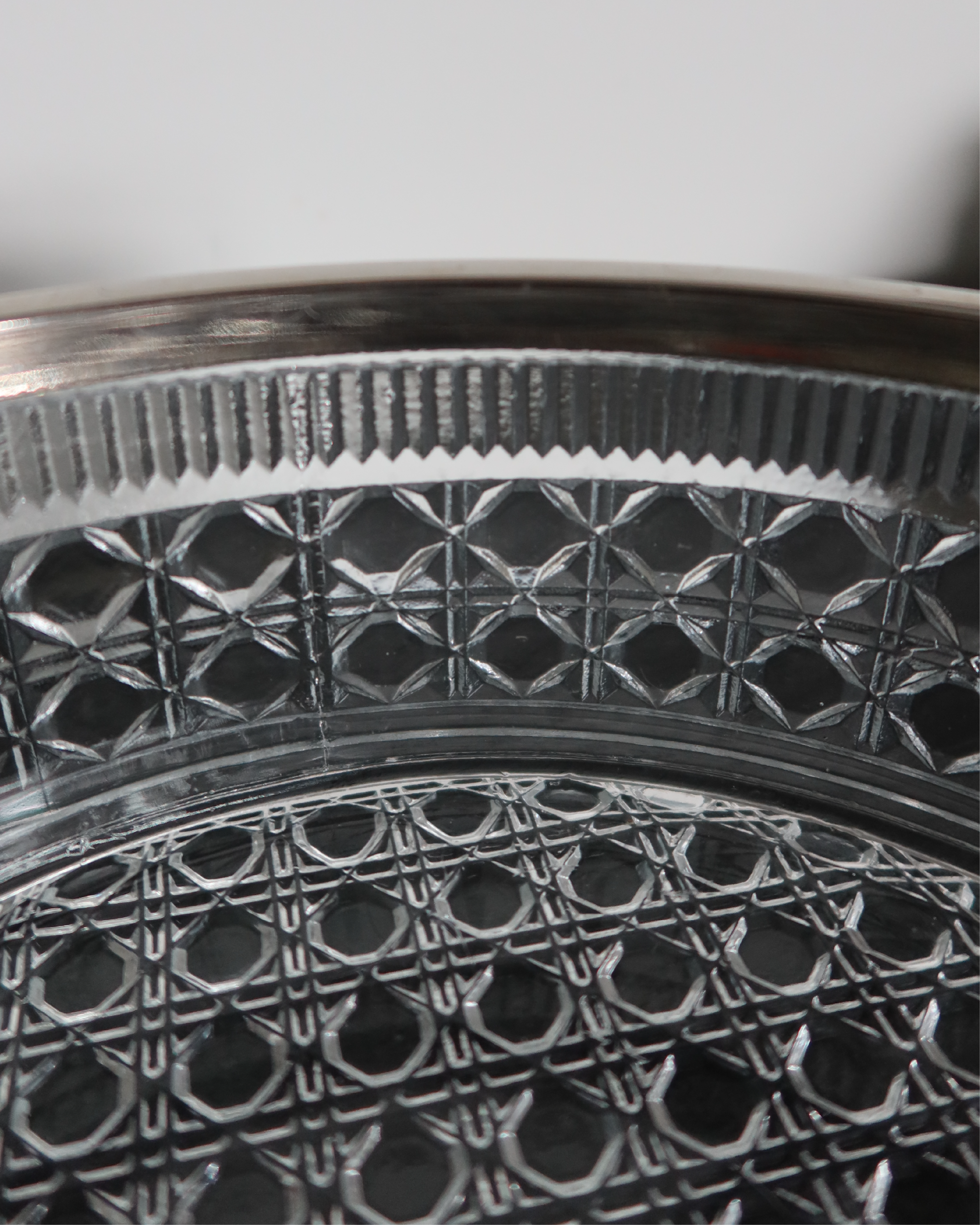 Della Cut Glass Bowl w/ Silver Rim