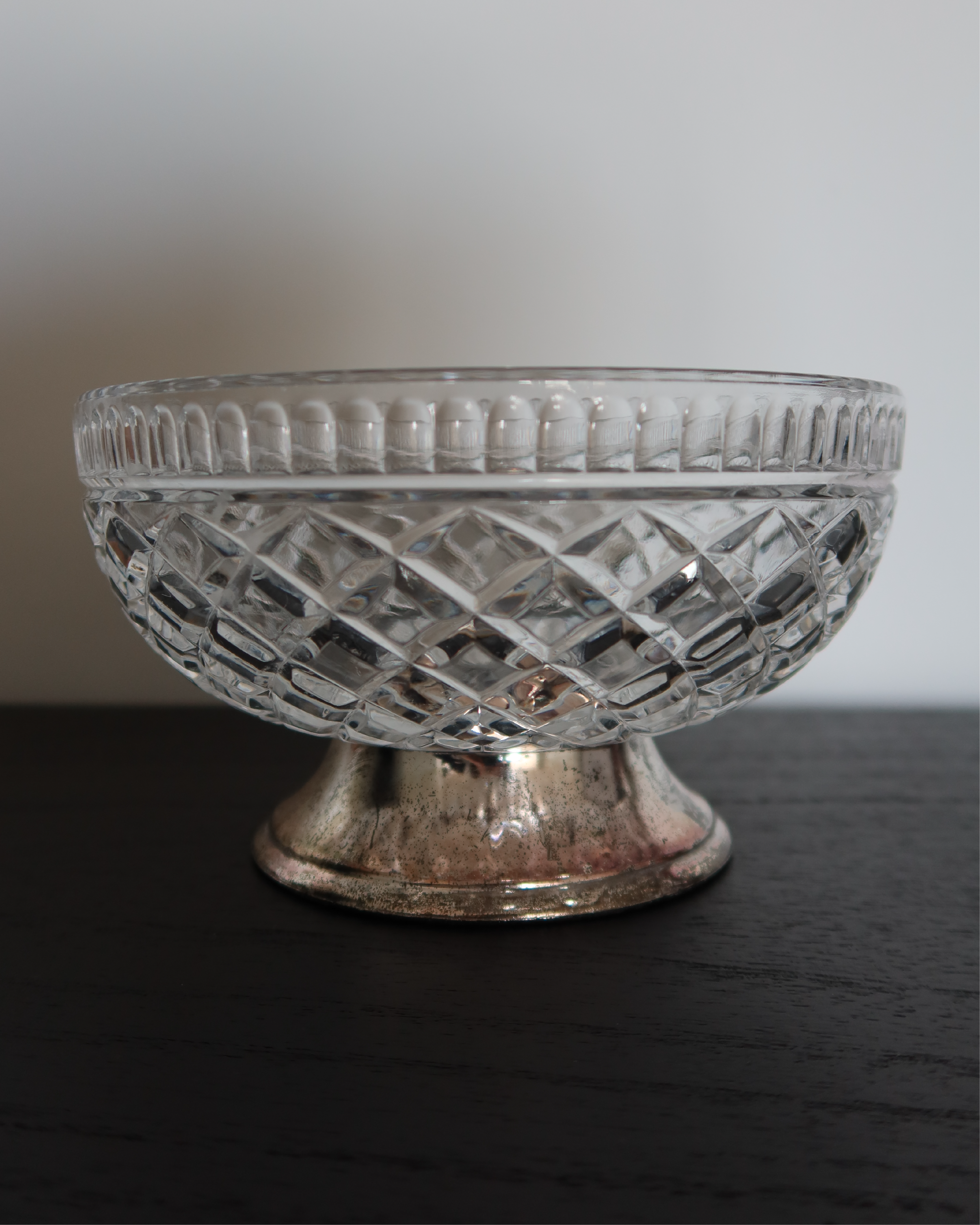 Cecile Cut Glass Bowl w/ Silver Pedestal