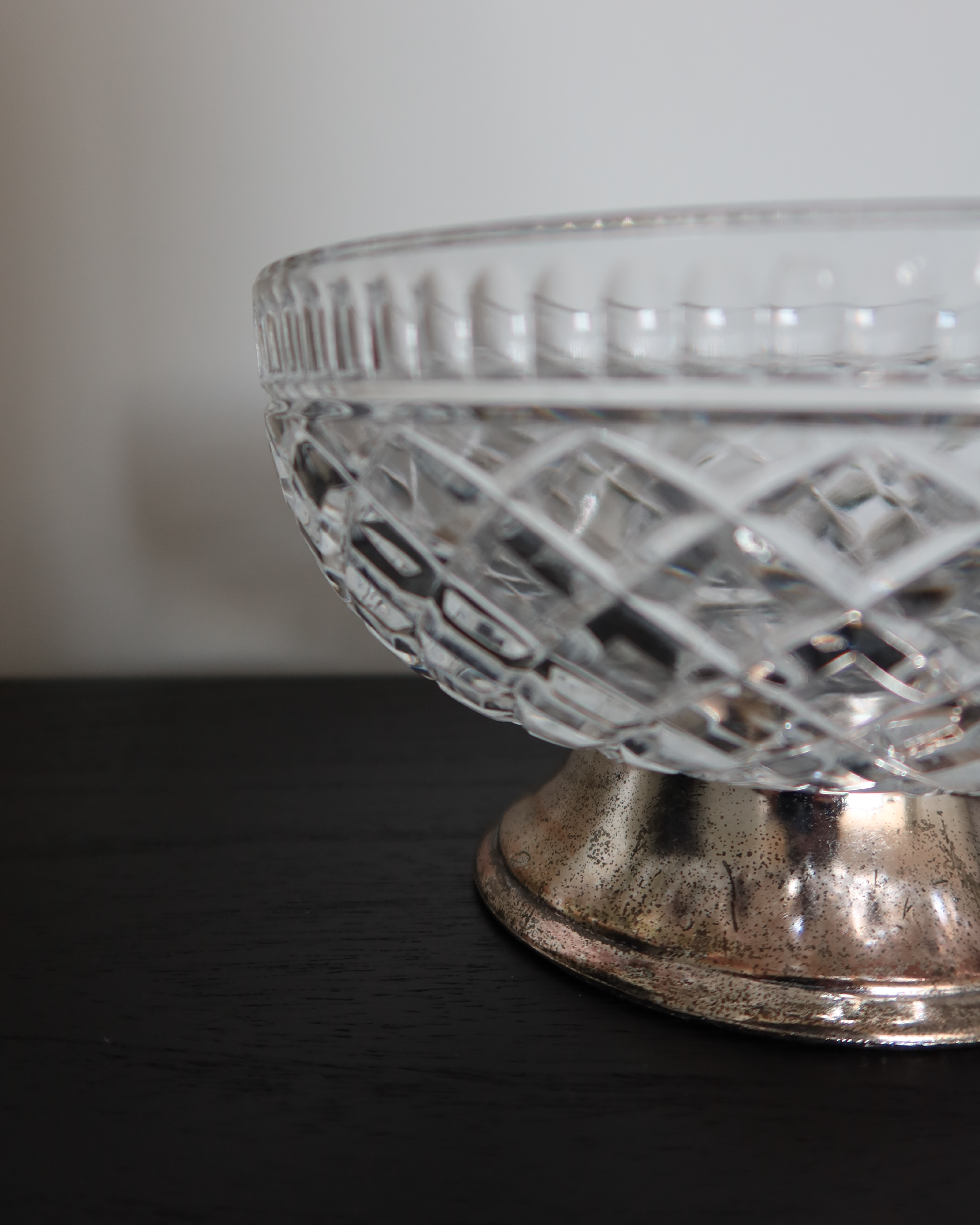 Cecile Cut Glass Bowl w/ Silver Pedestal