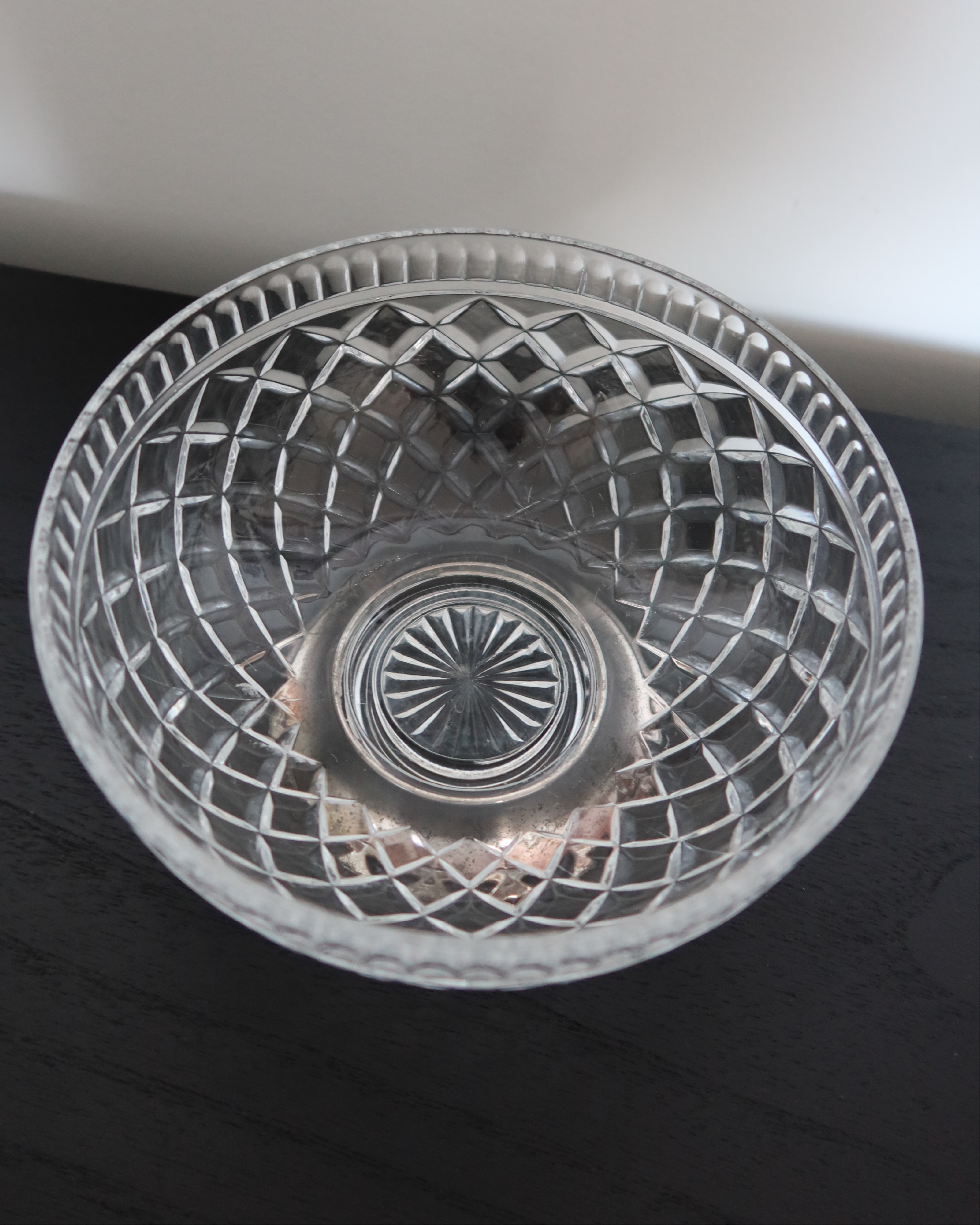 Cecile Cut Glass Bowl w/ Silver Pedestal
