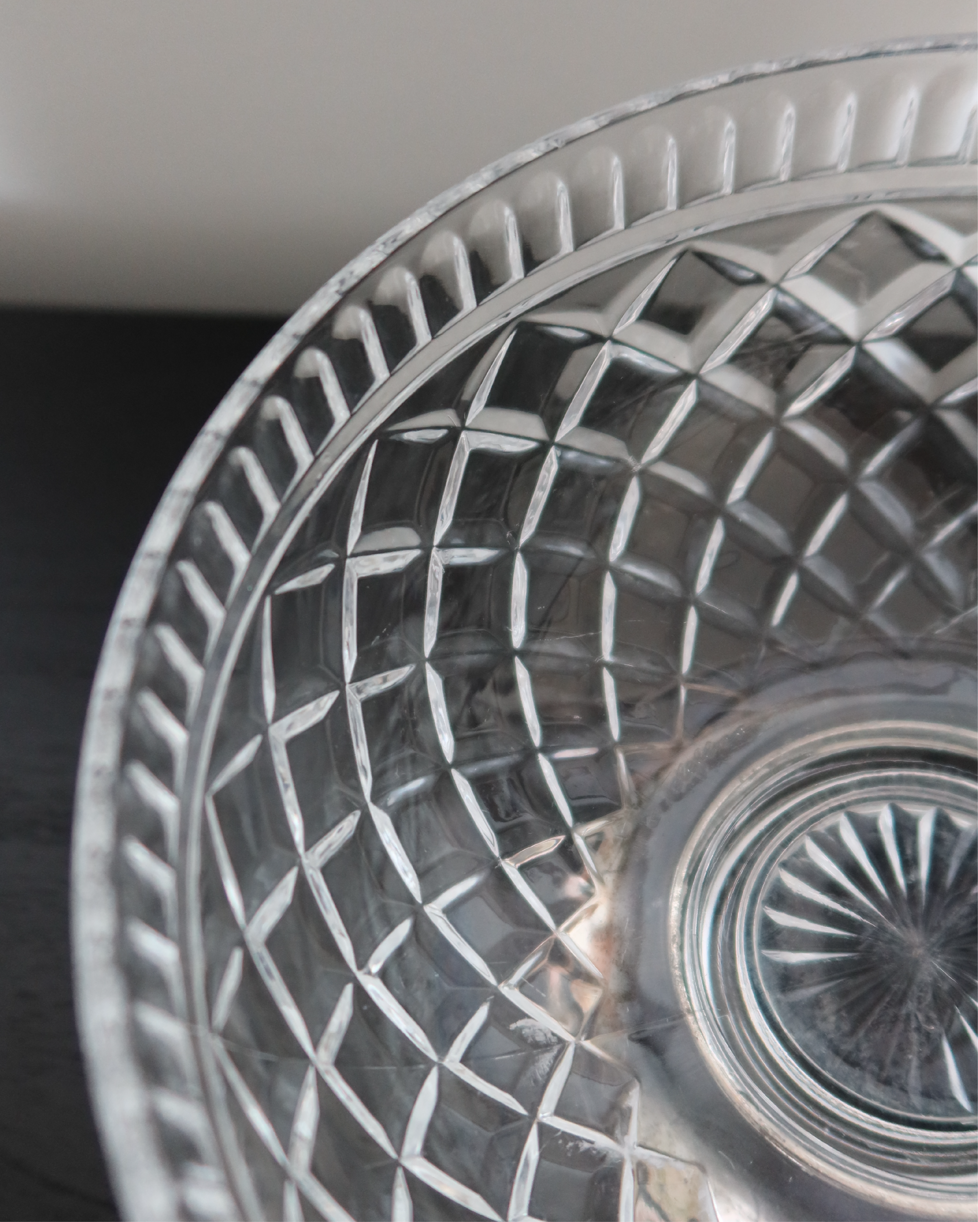 Cecile Cut Glass Bowl w/ Silver Pedestal