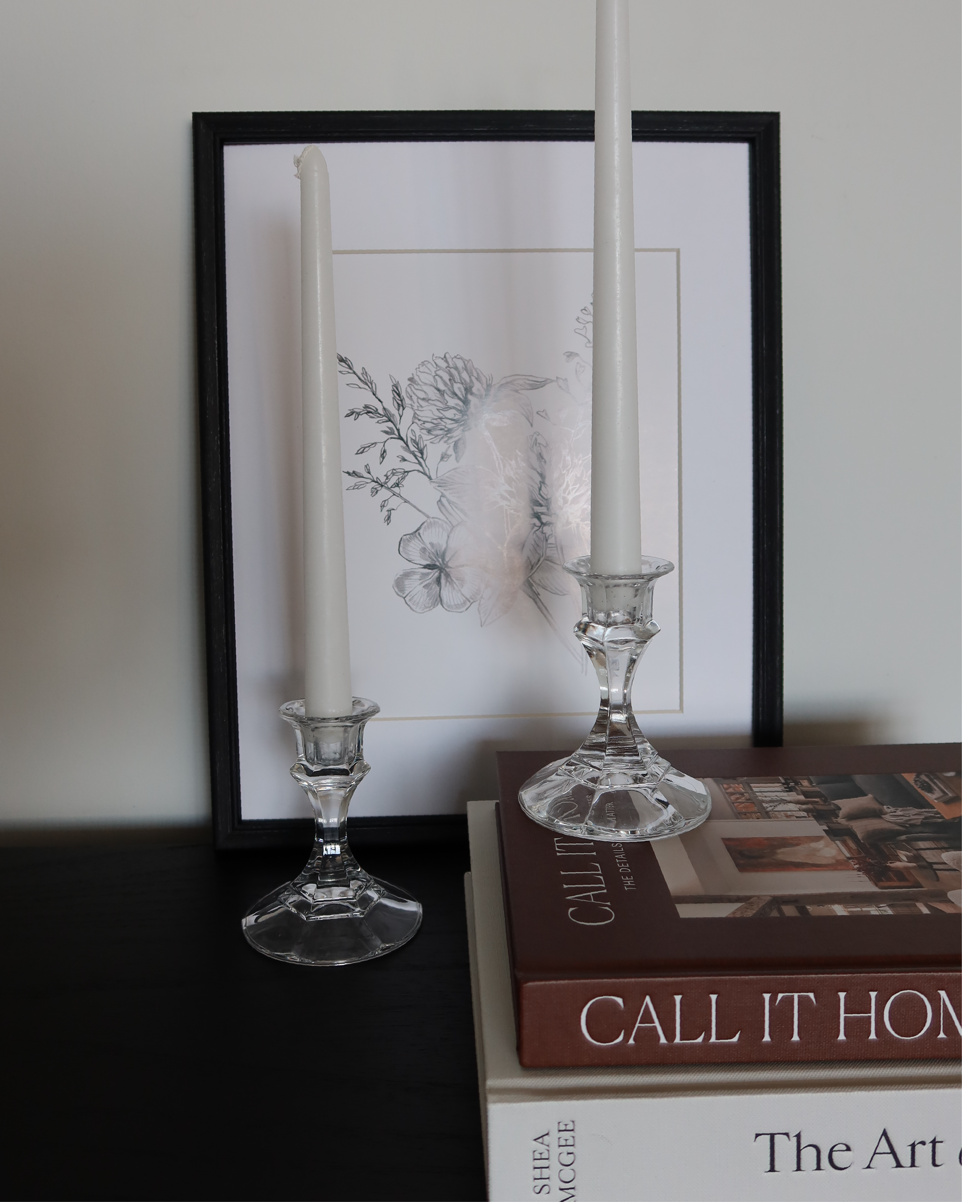 Sylvie 4" Cut Glass Candlesticks, Set of 2