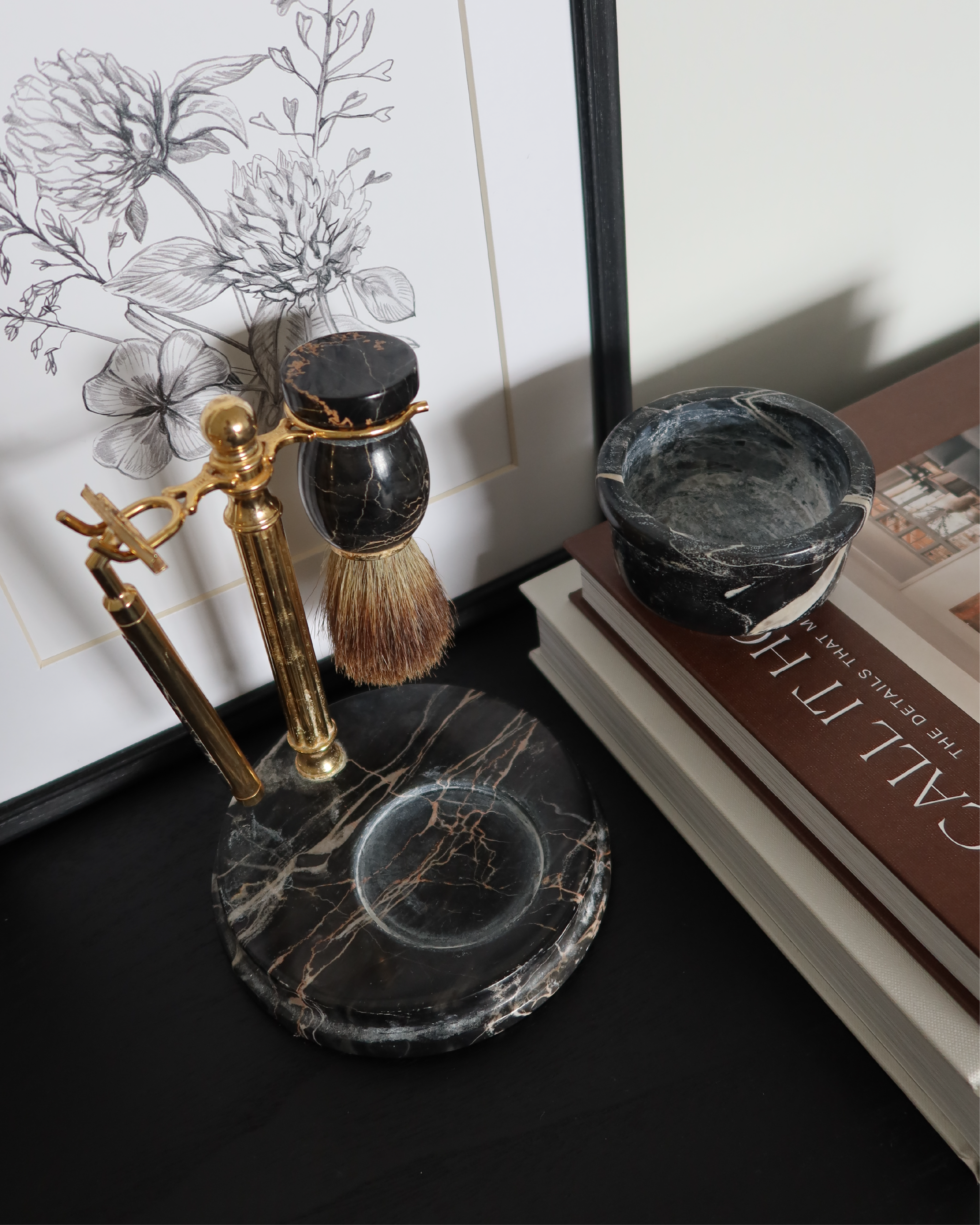 Vera Marble & Brass Shaving Set