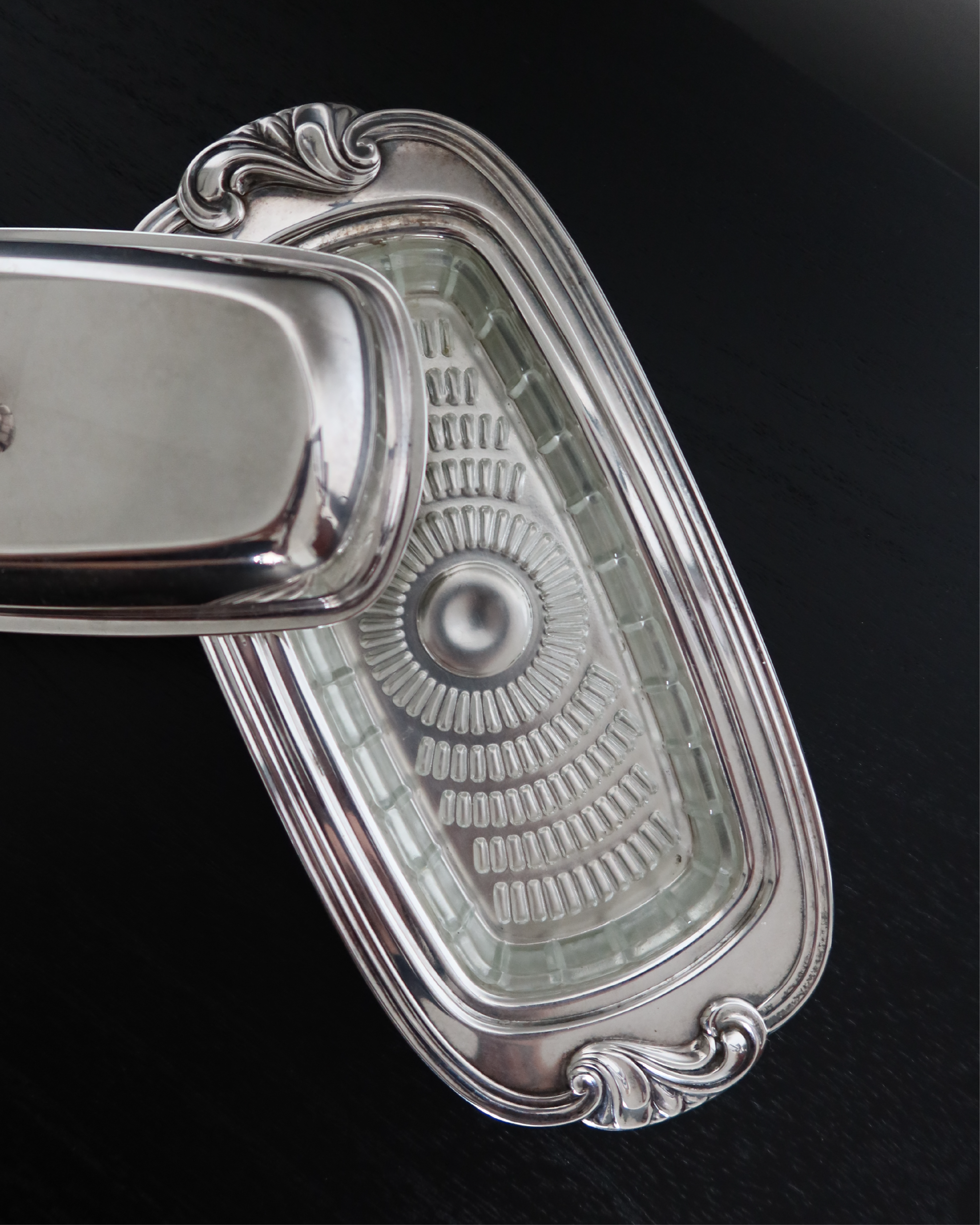 Rosalie Silver Butter Dish w/ Glass Insert