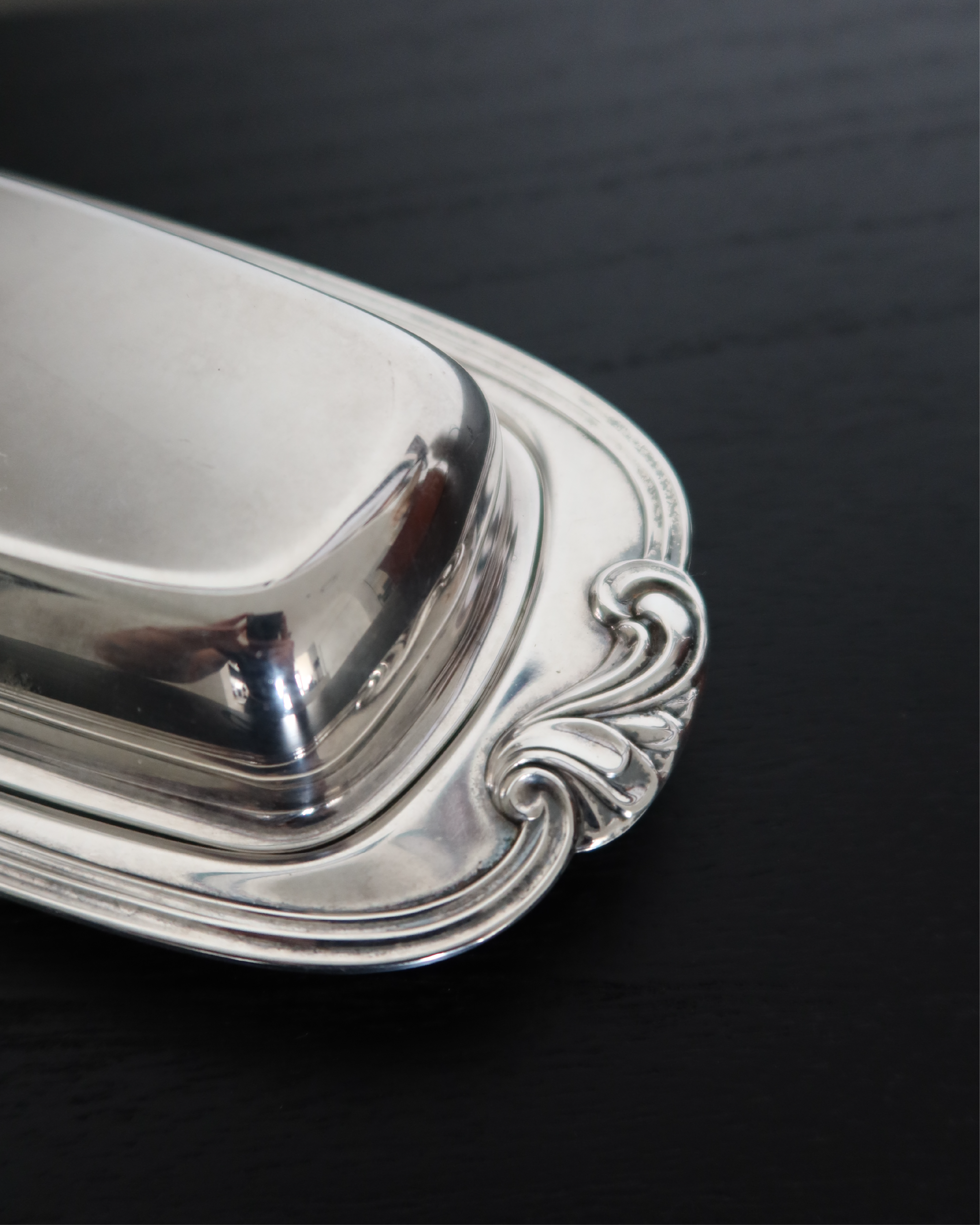 Rosalie Silver Butter Dish w/ Glass Insert
