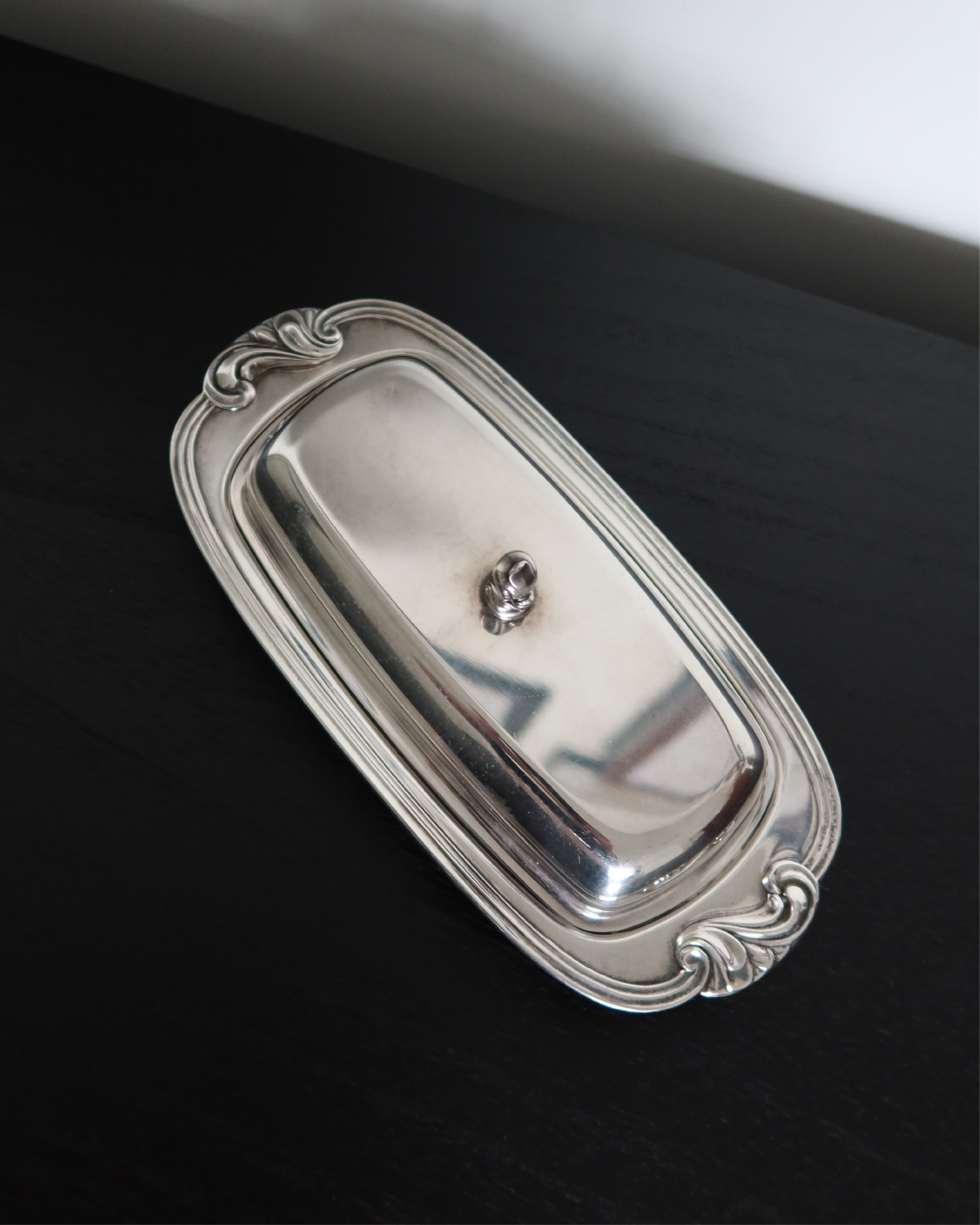 Rosalie Silver Butter Dish w/ Glass Insert