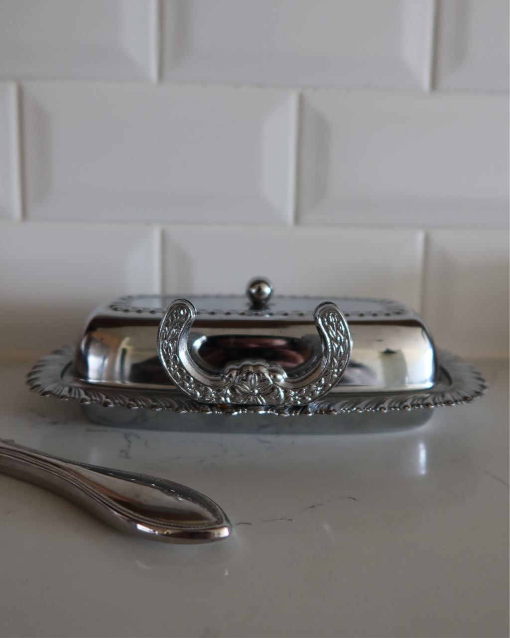 Kira Chrome Butter Dish w/ Knife