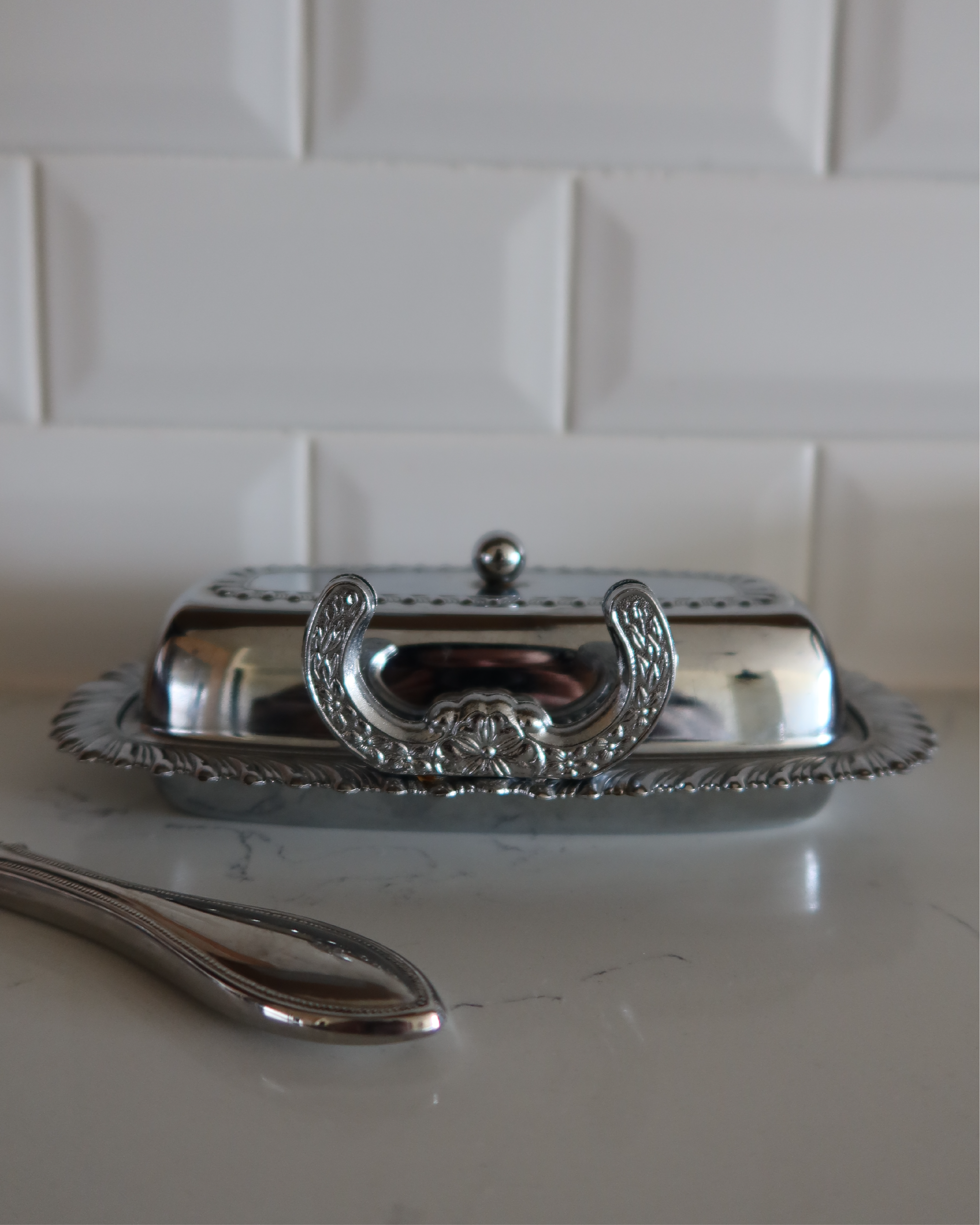 Kira Chrome Butter Dish w/ Knife