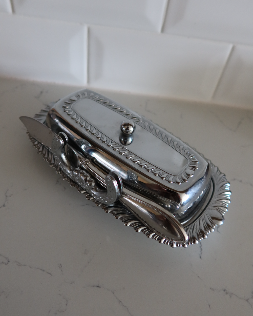 Kira Chrome Butter Dish w/ Knife