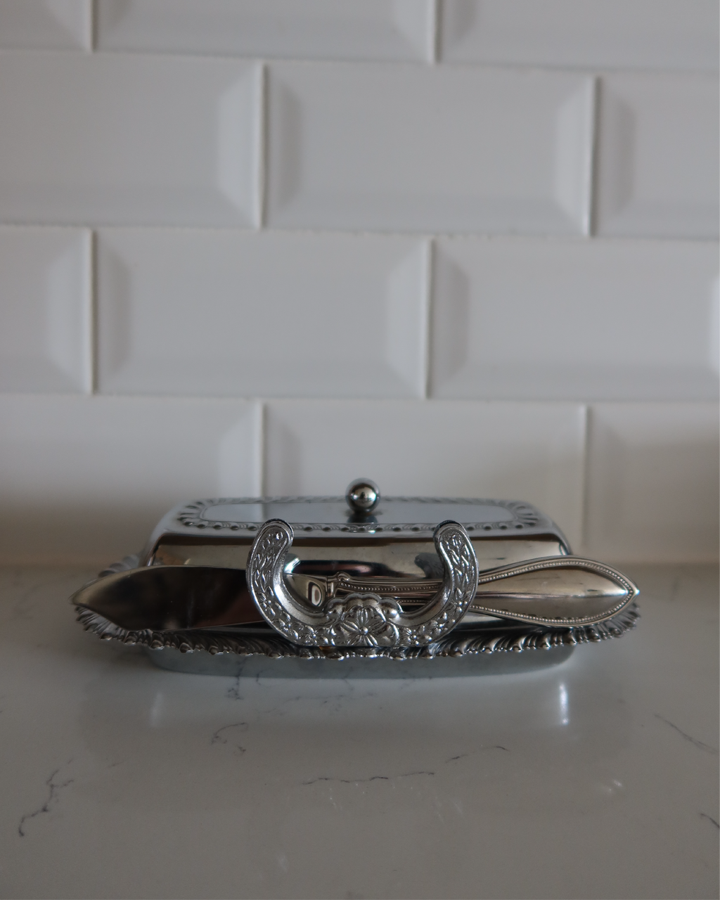 Kira Chrome Butter Dish w/ Knife