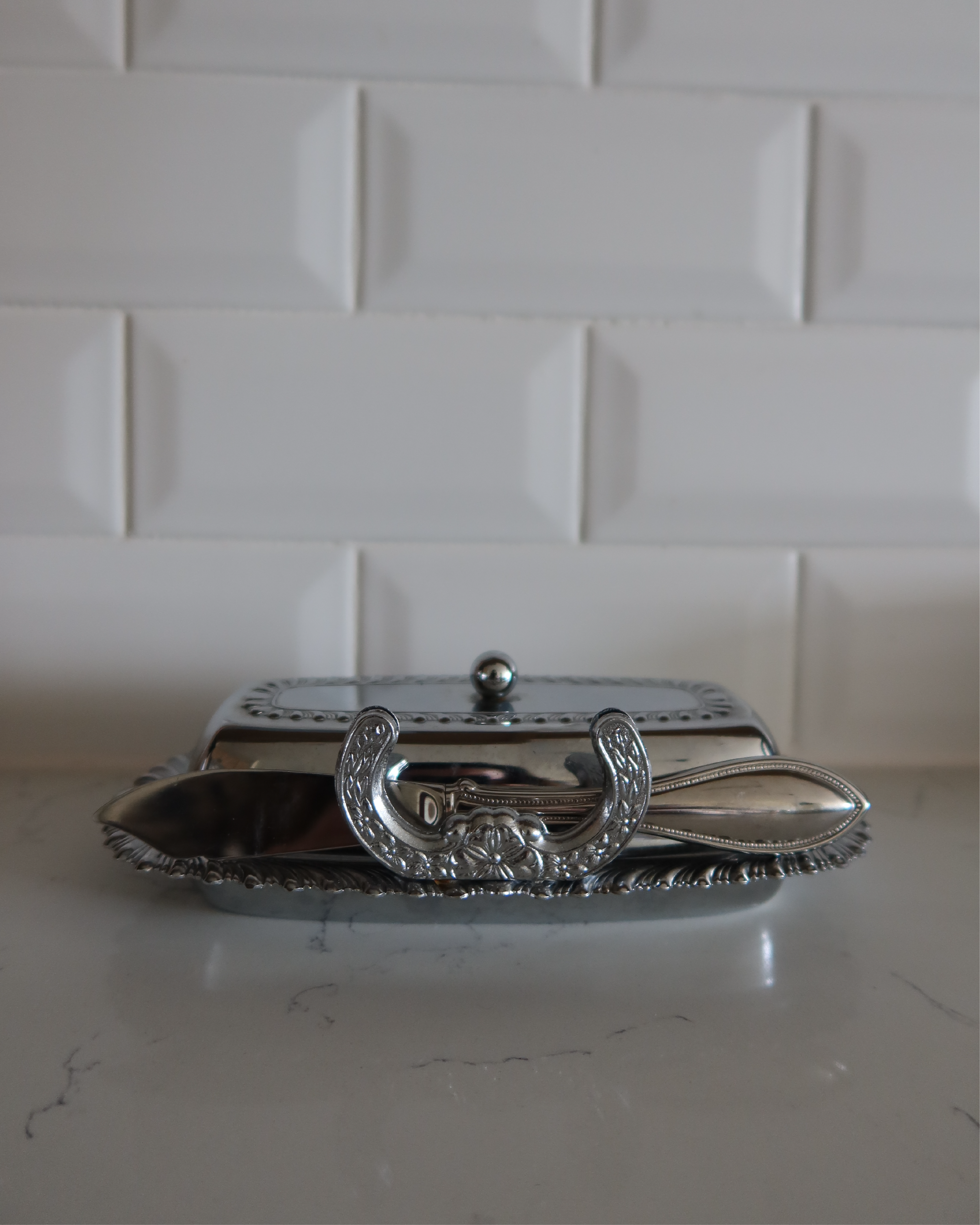 Kira Chrome Butter Dish w/ Knife