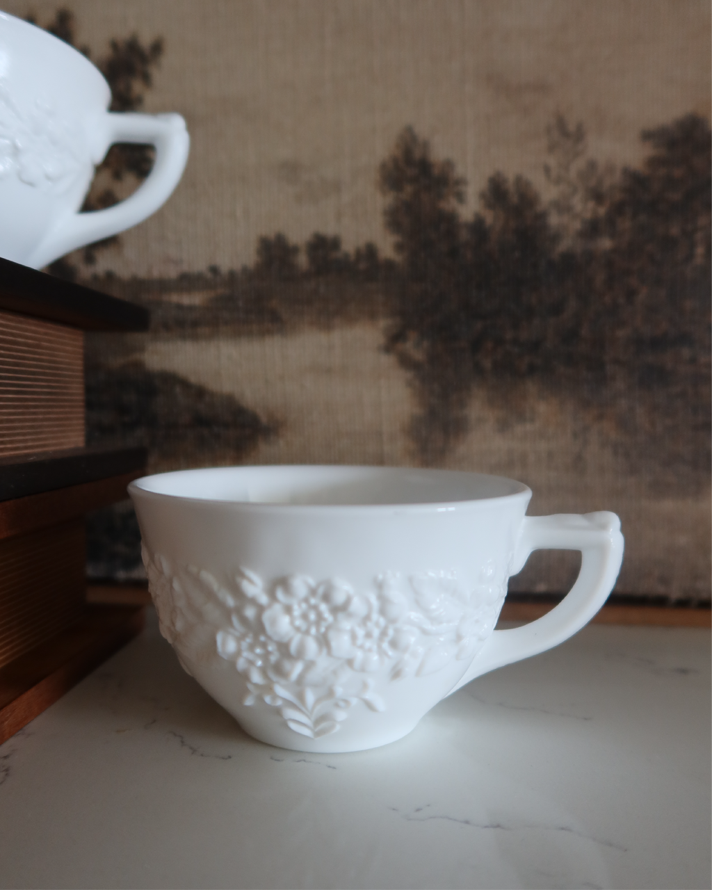 Marie Milk Glass Tea Cups, Set of 2