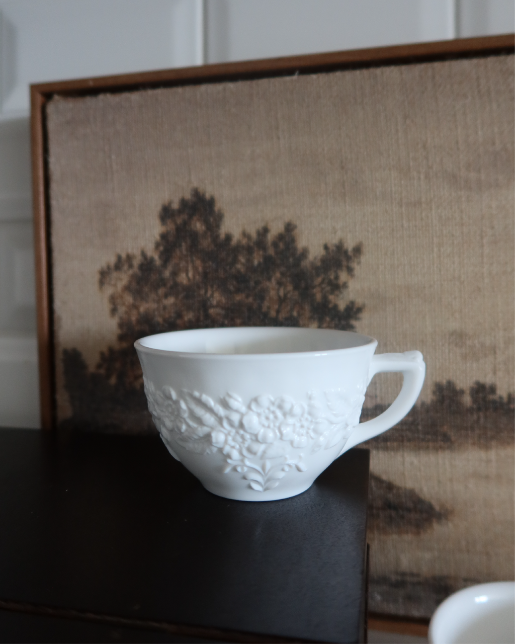 Marie Milk Glass Tea Cups, Set of 2