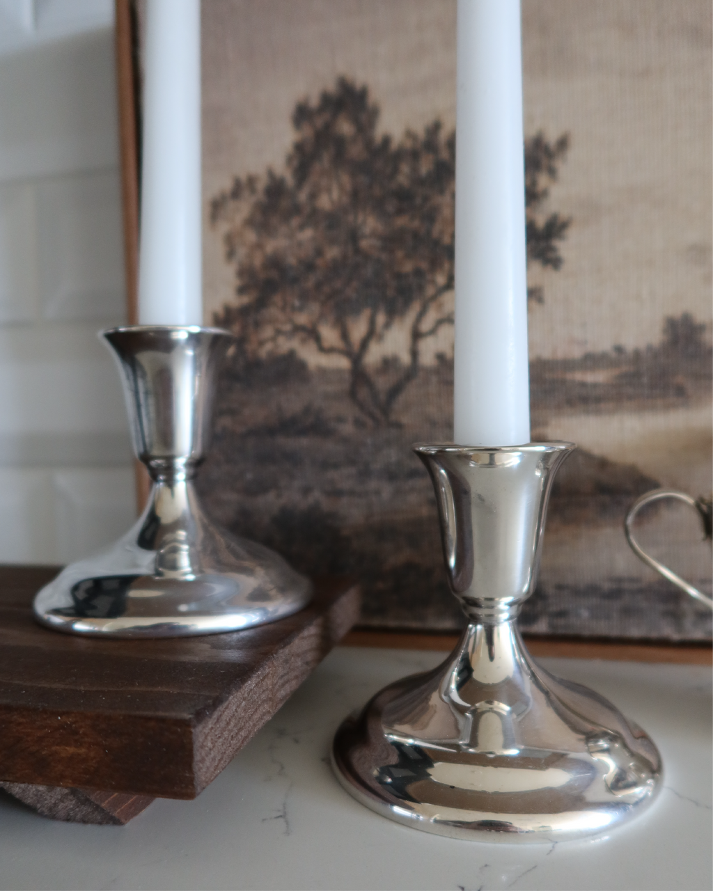 Estelle 4" Silver Candlestick, Set of 2